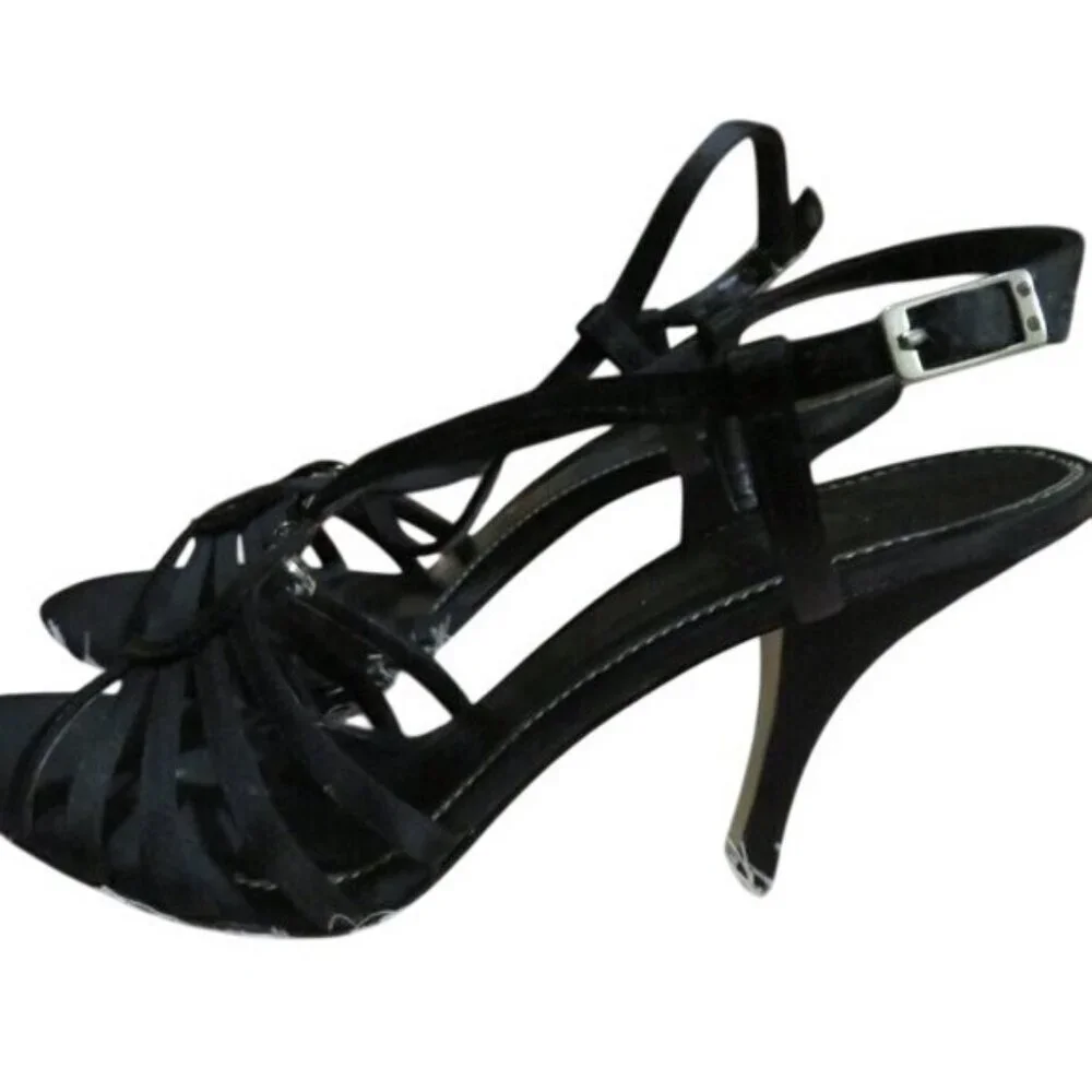 Nicole Miller Black Suede Leather Slingback heels open toe heeled sandals size 8
